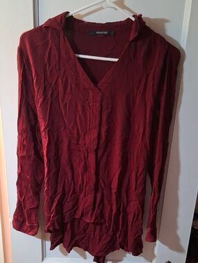 august silk Women's Burgundy Button-Down Hooded Long Sleeve Top